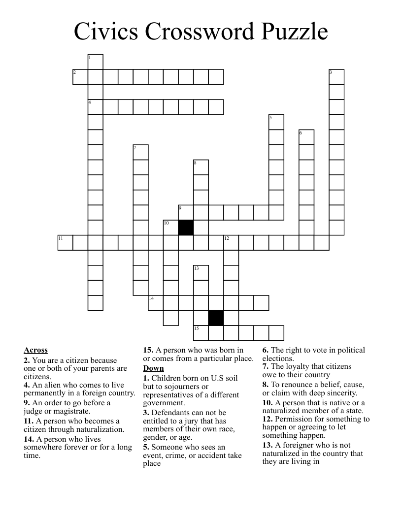 Civics Crossword Puzzle WordMint