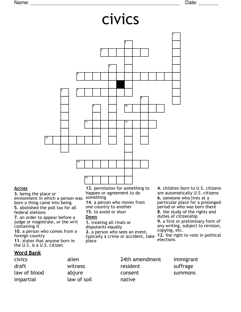 Civics Crossword WordMint