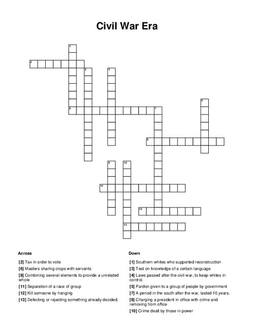 Civil War Era Crossword Puzzle Civil War Era Crossword Puzzle
