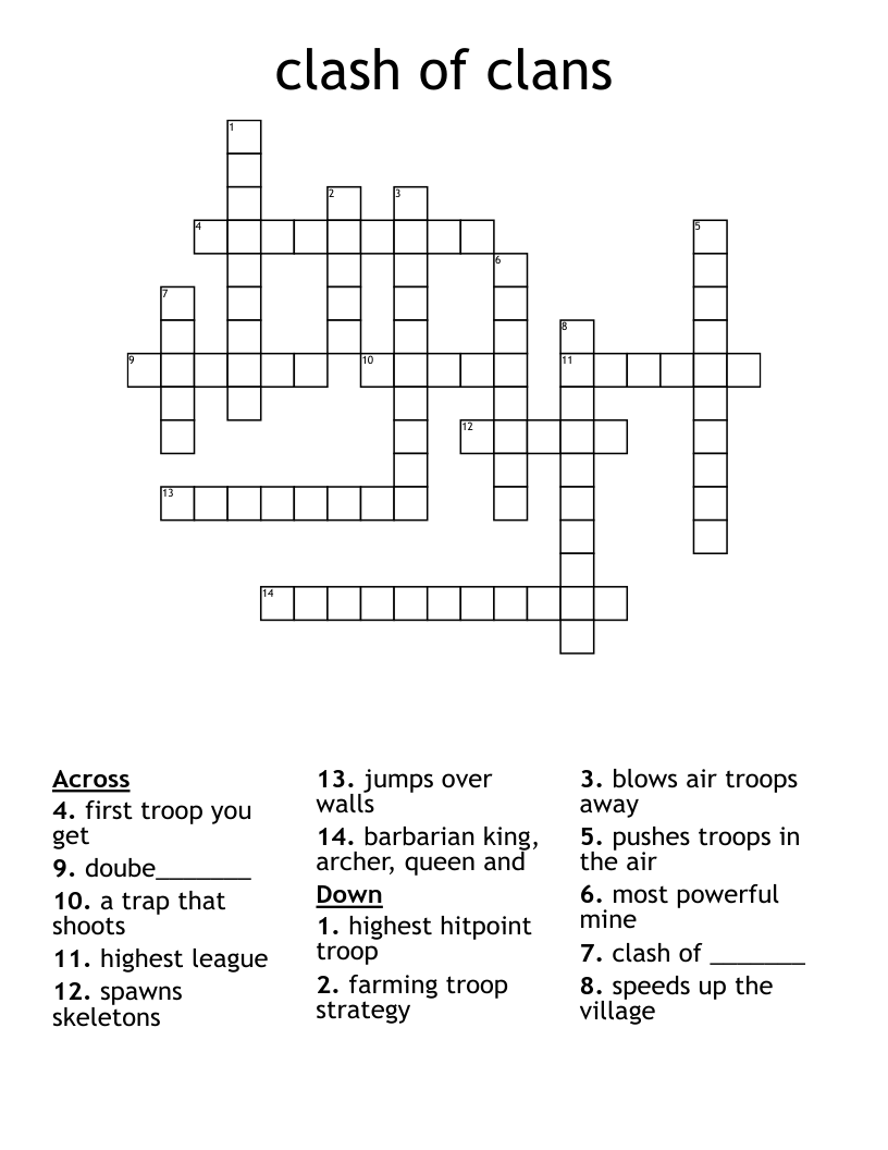 Clash Of Clans Crossword WordMint