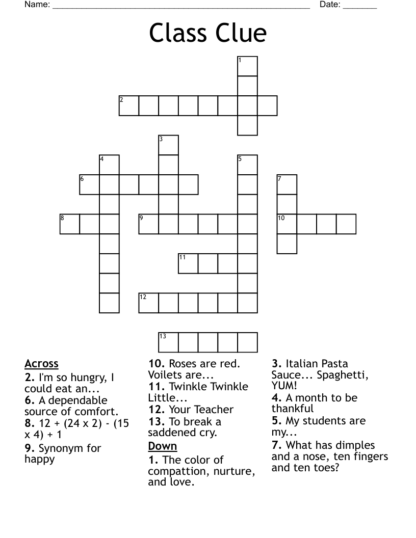 Class Clue Crossword WordMint Class Clue Crossword WordMint