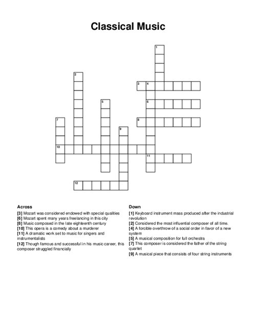 music crossword puzzle