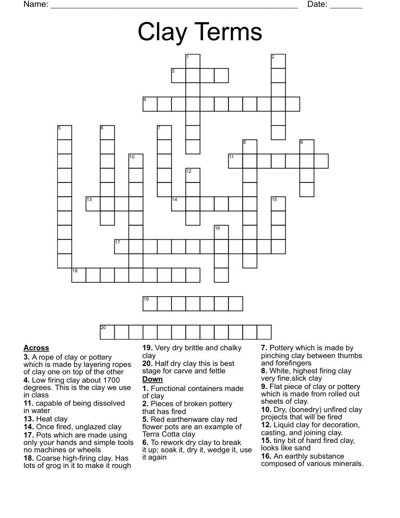 Clay Terms Crossword WordMint Clay Terms Crossword WordMint
