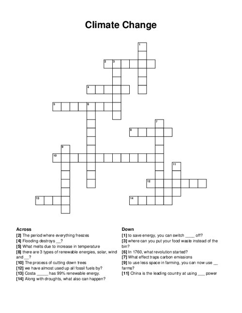Climate Change Crossword Puzzle Climate Change Crossword Puzzle