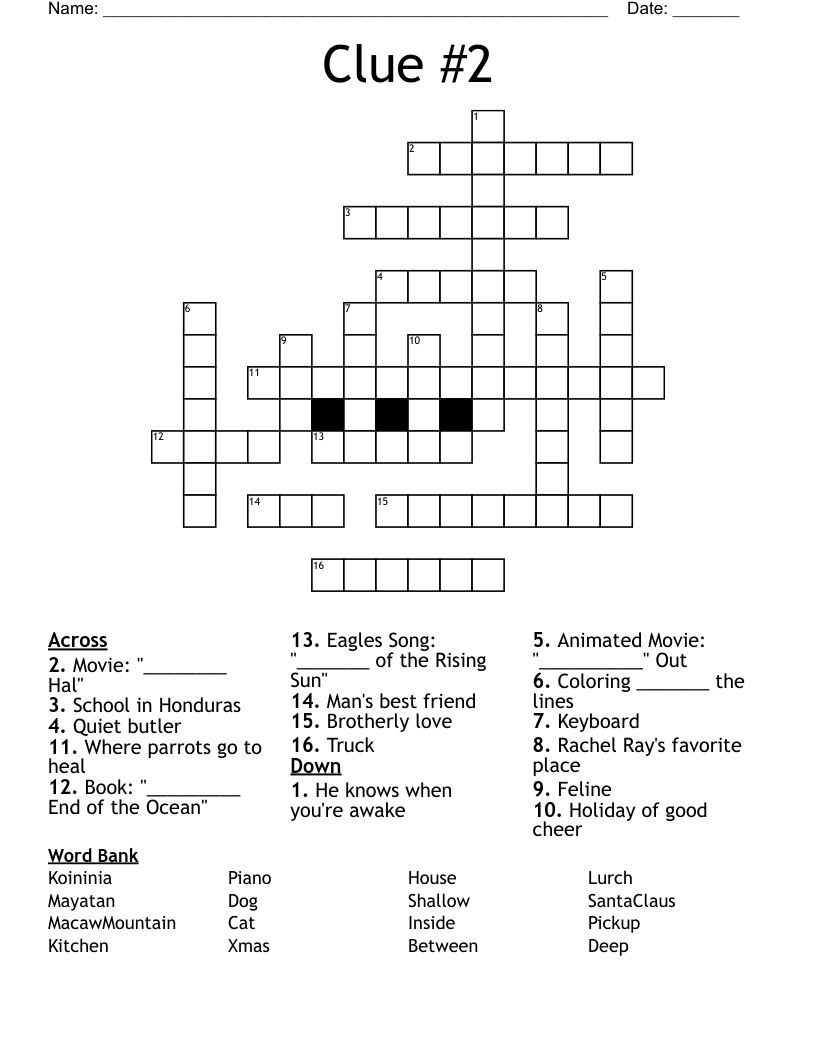 Clue 2 Crossword WordMint Clue 2 Crossword WordMint