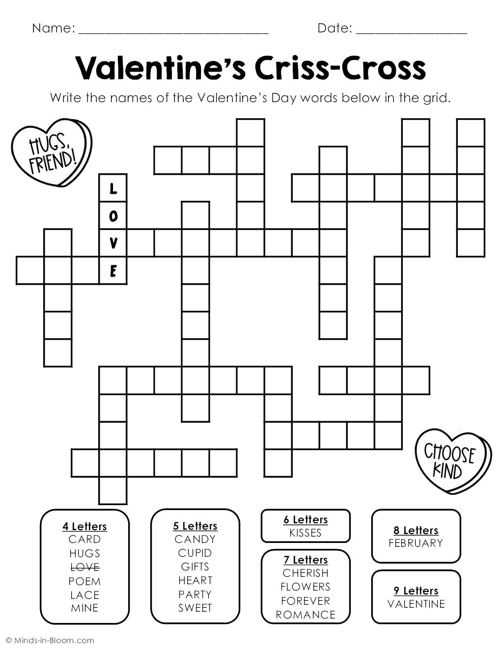 Clue 7 Letters Prntable Valentne s Day Crossword Puzzle Mchael Clue 4 Letters