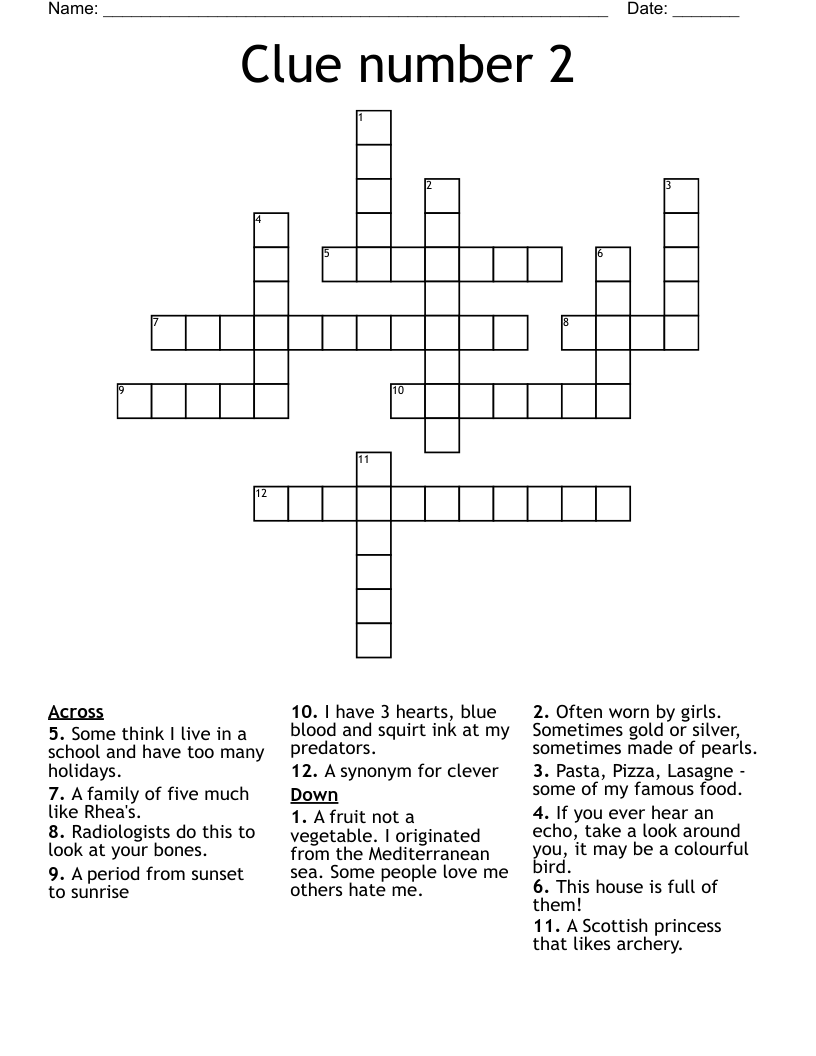 Clue Number 2 Crossword WordMint