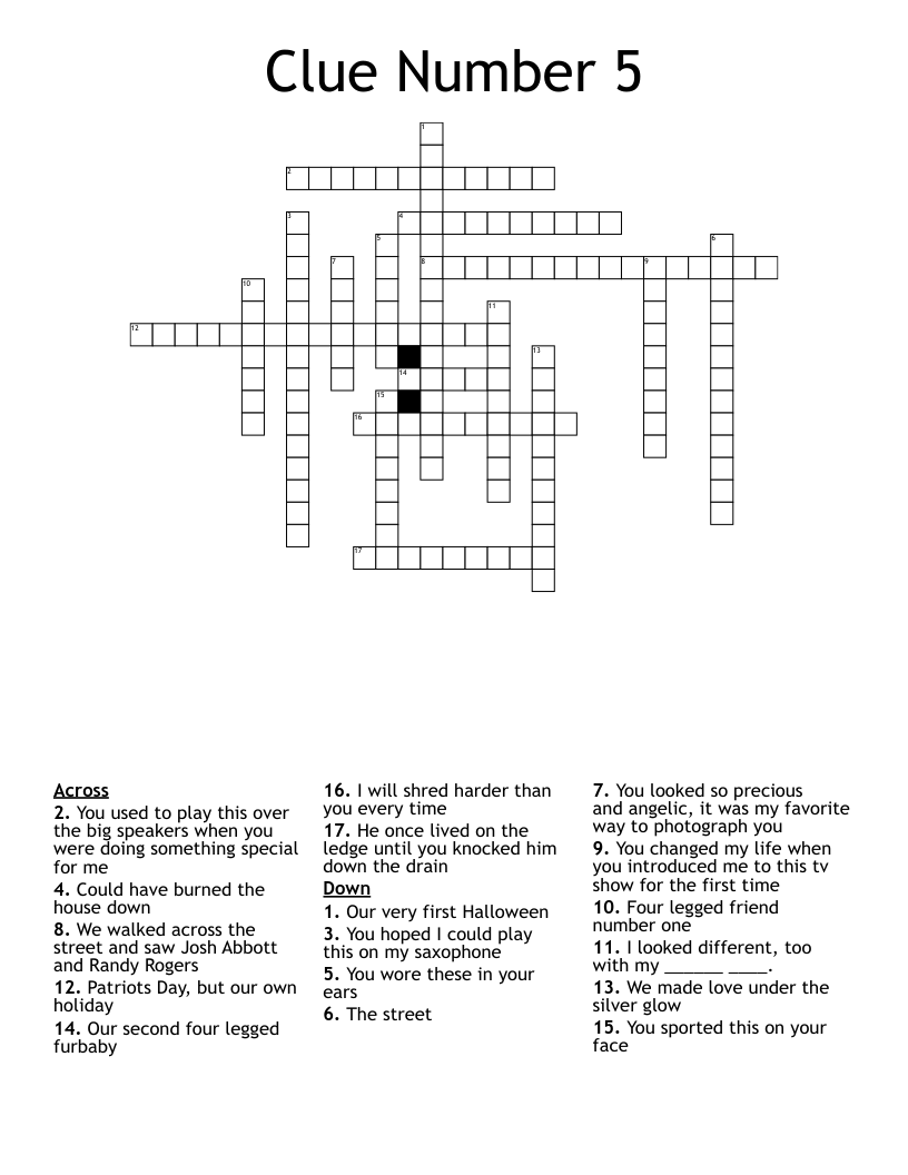 Clue Number 5 Crossword WordMint