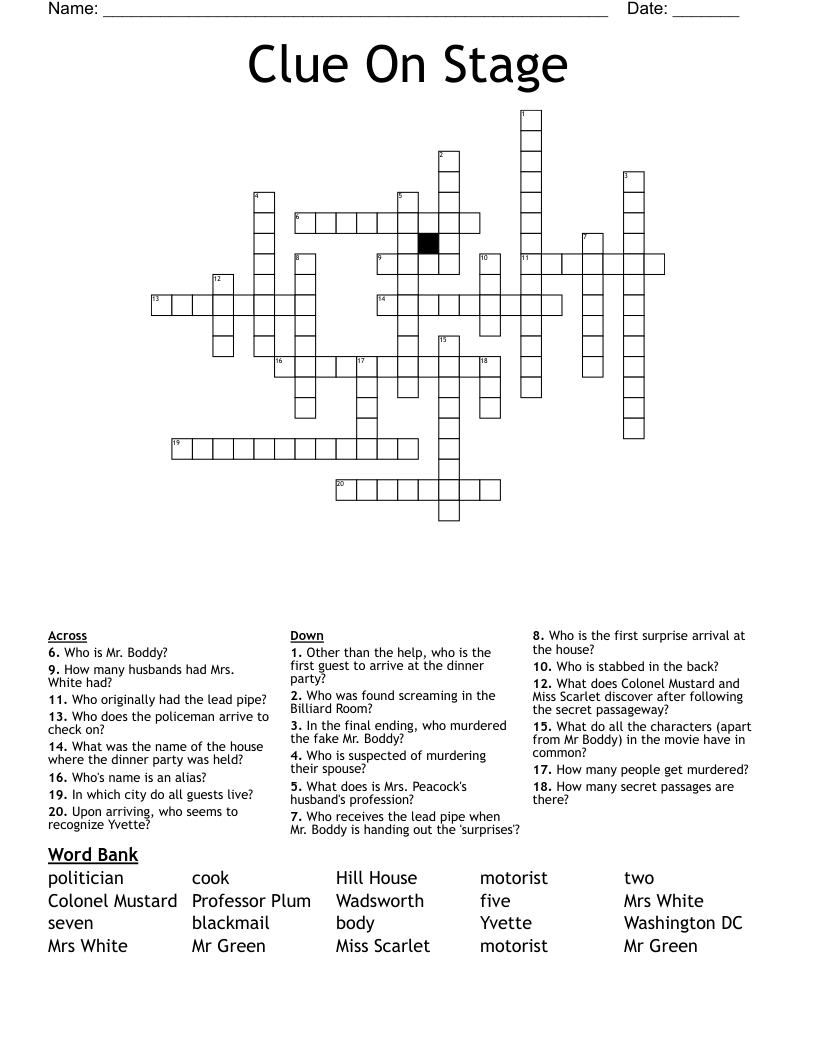 Clue On Stage Crossword WordMint Clue On Stage Crossword WordMint