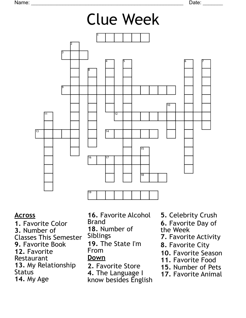 Clue Week Crossword WordMint Clue Week Crossword WordMint
