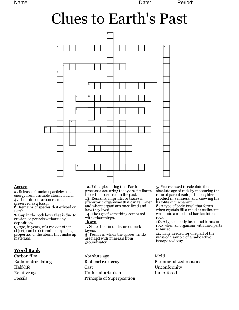 Clues To Earth s Past Crossword WordMint