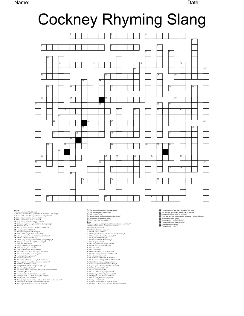 Cockney Rhyming Slang Crossword WordMint