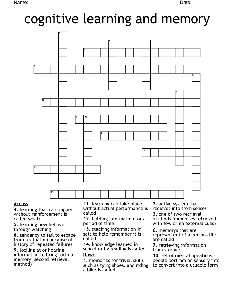 Cognitive Learning And Memory Crossword WordMint Cognitive Learning And Memory Crossword WordMint