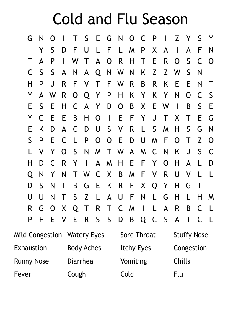 Cold And Flu Season Word Search WordMint Cold And Flu Season Word Search WordMint