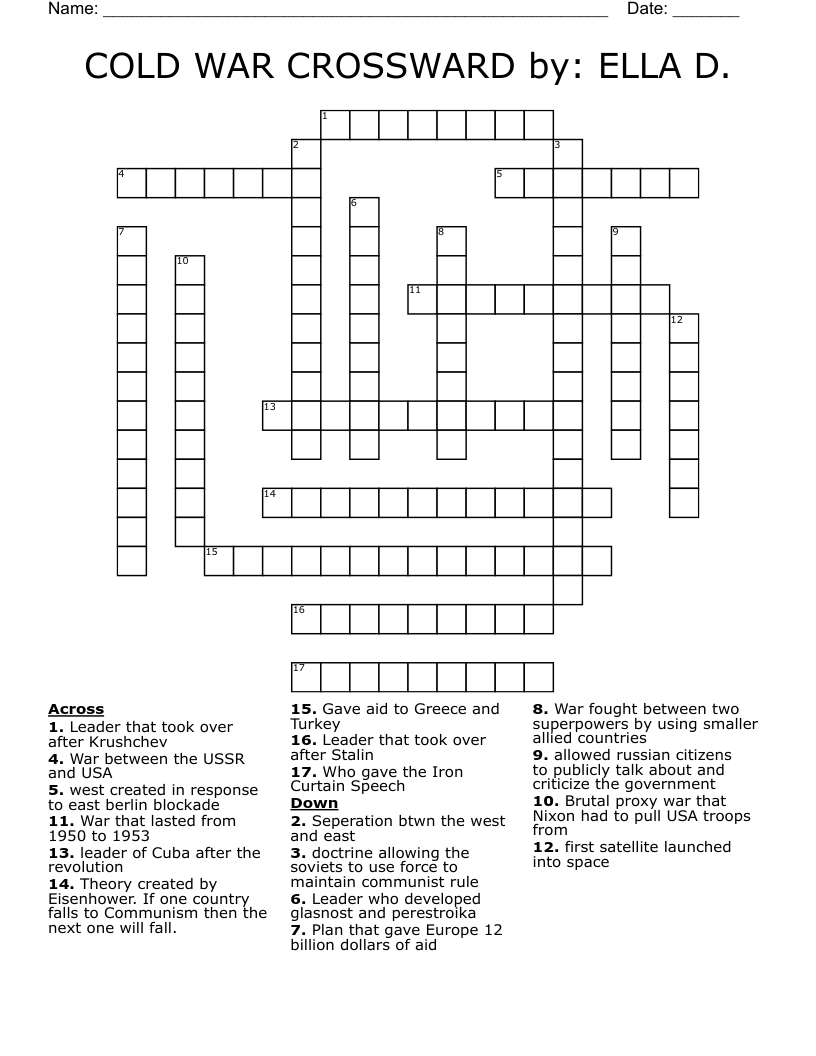 COLD WAR CROSSWARD By ELLA D Crossword WordMint COLD WAR CROSSWARD By ELLA D Crossword WordMint