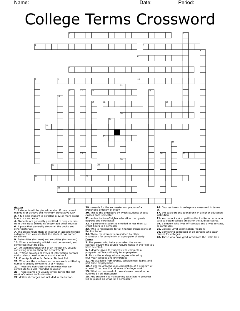 College Terms Crossword WordMint