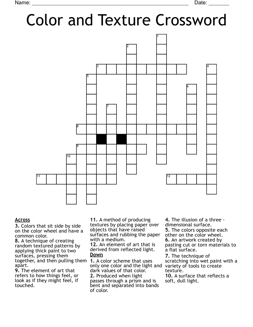 Color And Texture Crossword WordMint