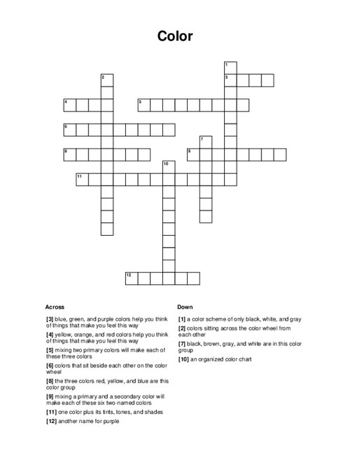 Color Crossword Puzzle Color Crossword Puzzle