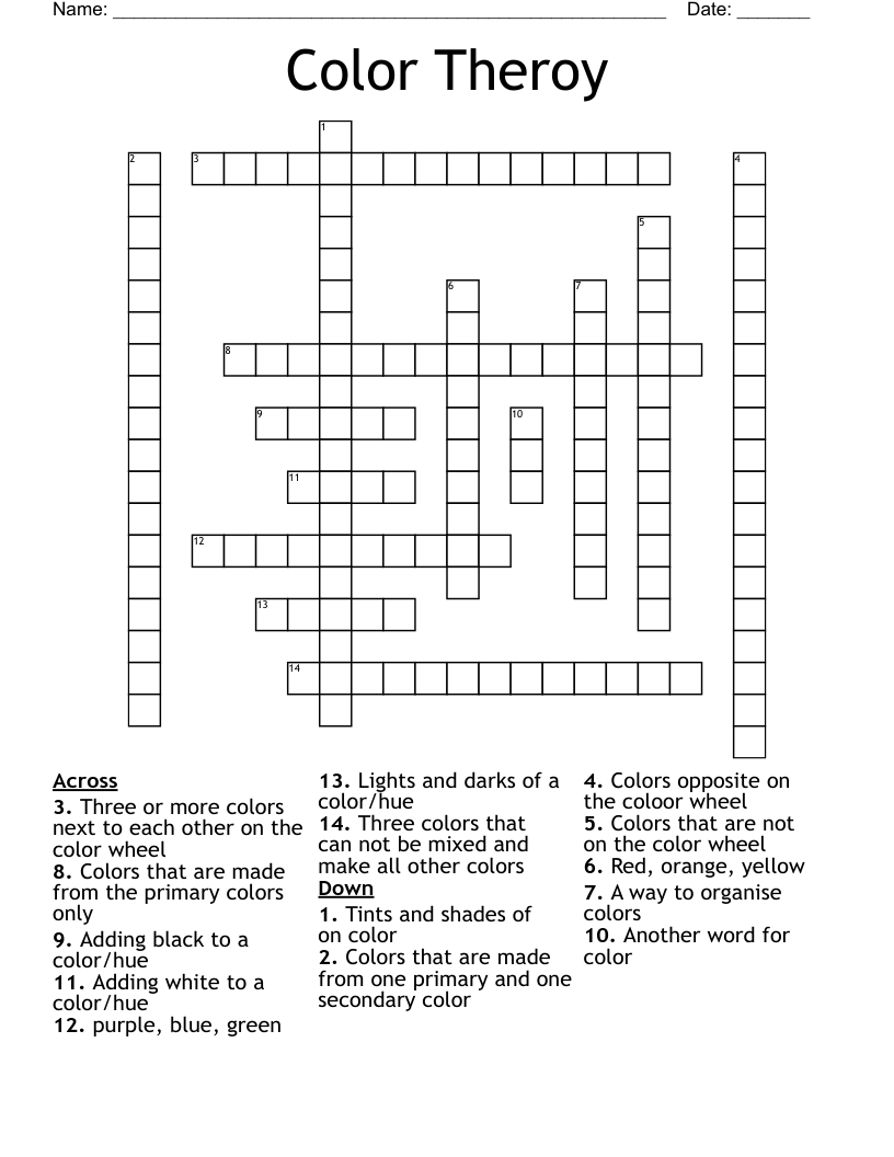 Color Theroy Crossword WordMint