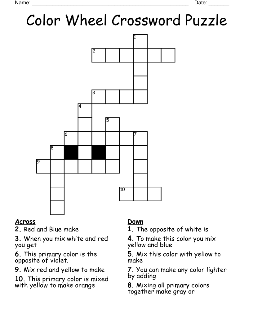 Color Wheel Crossword Puzzle WordMint