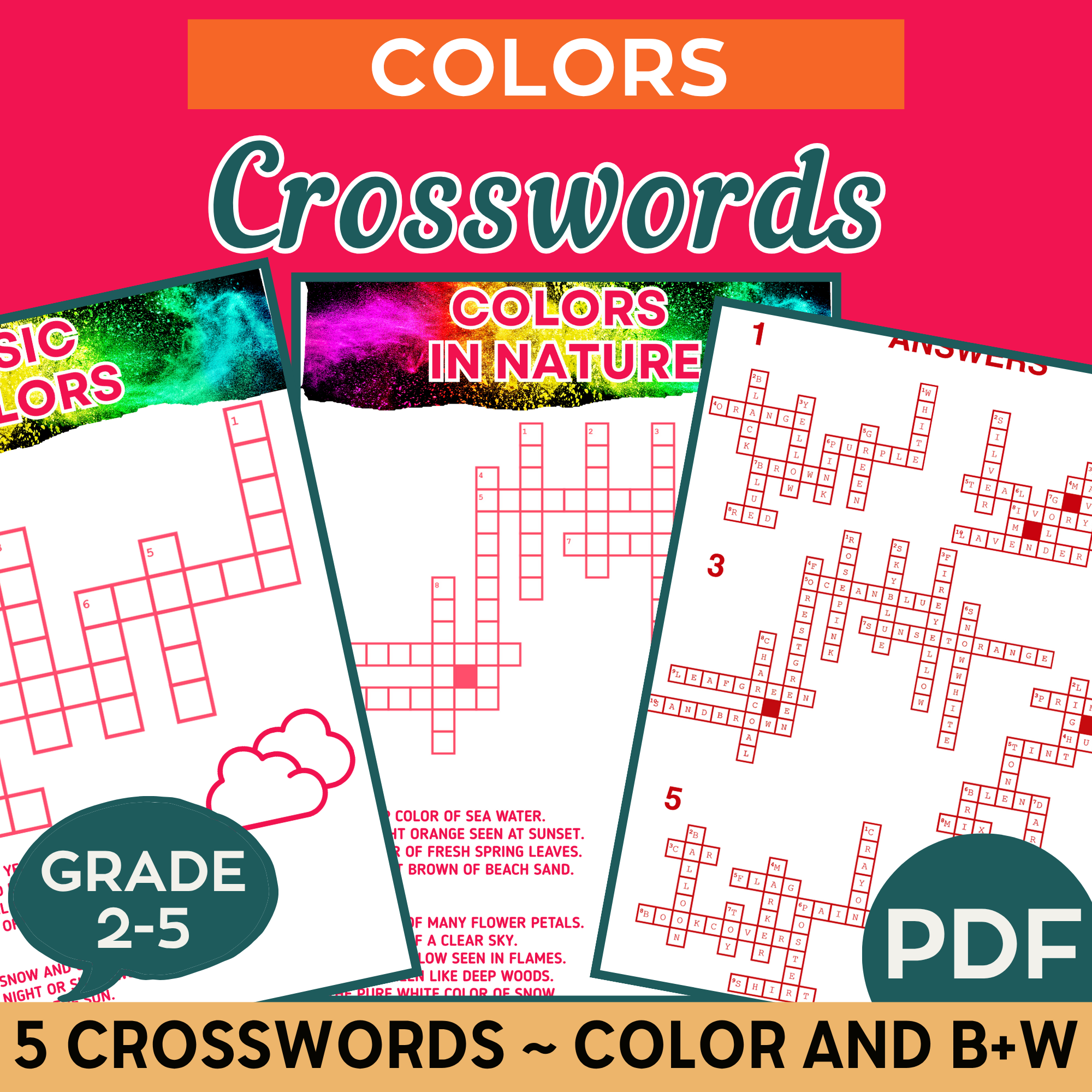 Colors Crossword Puzzles Basic Shades Nature 2nd 5th Grade Fun Activities Made By Teachers