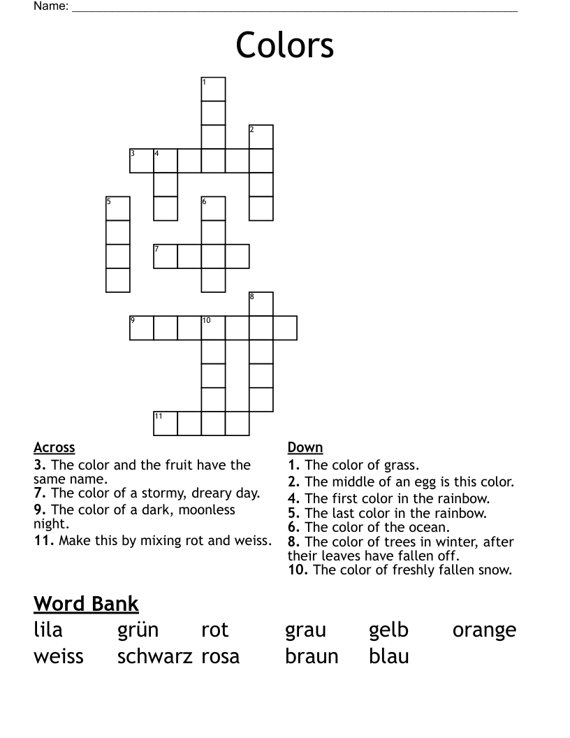 Colors Crossword WordMint Colors Crossword WordMint