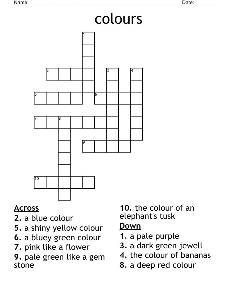 Colours Crossword WordMint Colours Crossword WordMint