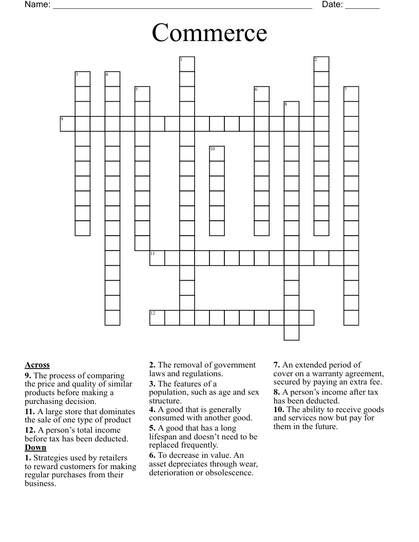 Commerce Crossword WordMint Commerce Crossword WordMint
