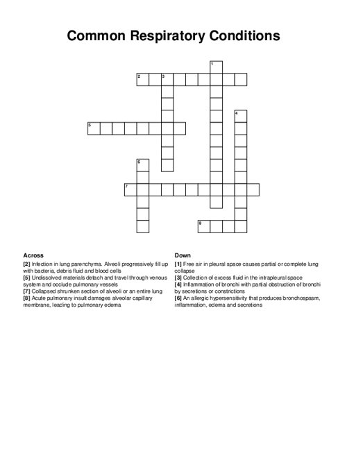 Common Respiratory Conditions Crossword Puzzle