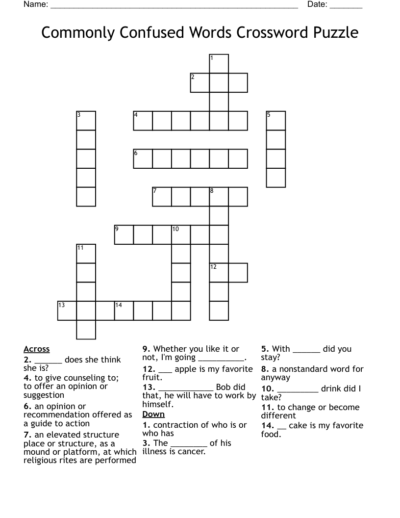 Commonly Confused Words Crossword Puzzle WordMint