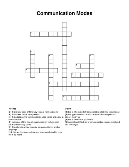 Communication Modes Crossword Puzzle