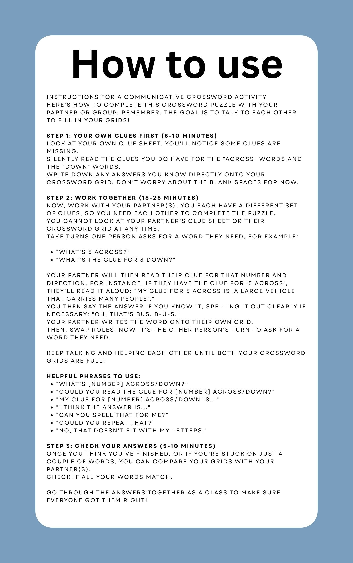 Communicative Crosswords All Levels