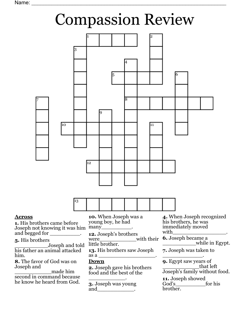 Compassion Review Crossword WordMint Compassion Review Crossword WordMint