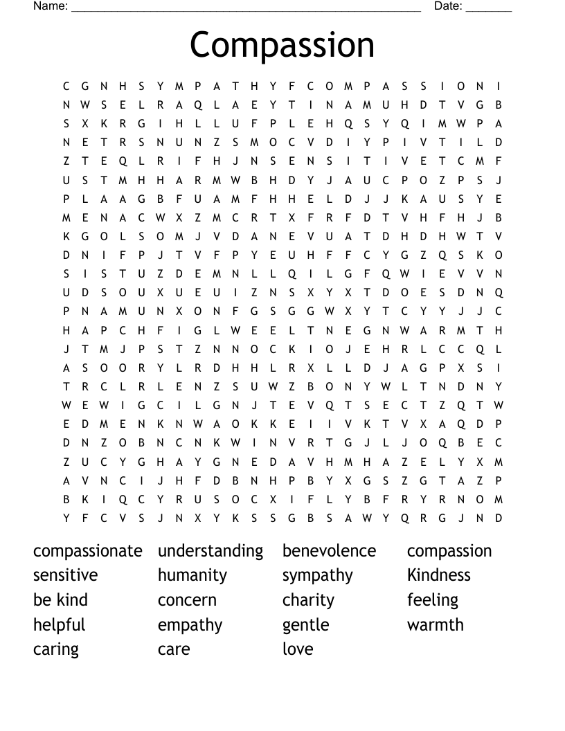 Compassion Word Search WordMint Compassion Word Search WordMint