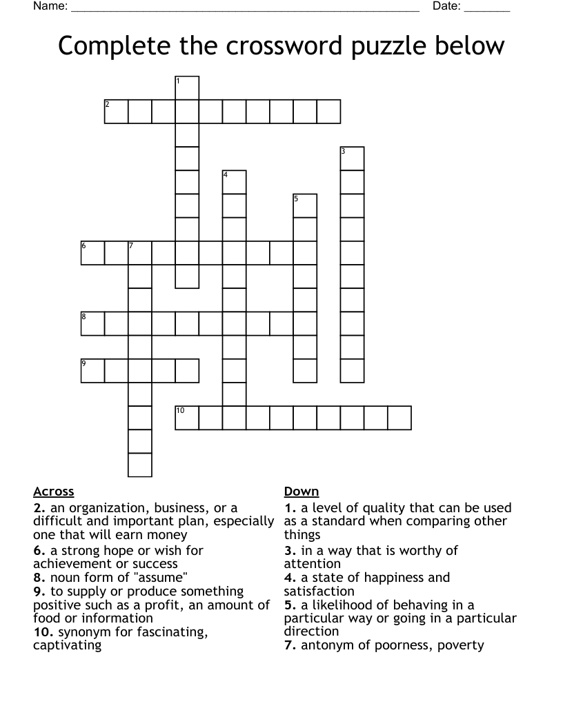 Complete The Crossword Puzzle Below WordMint Complete The Crossword Puzzle Below WordMint