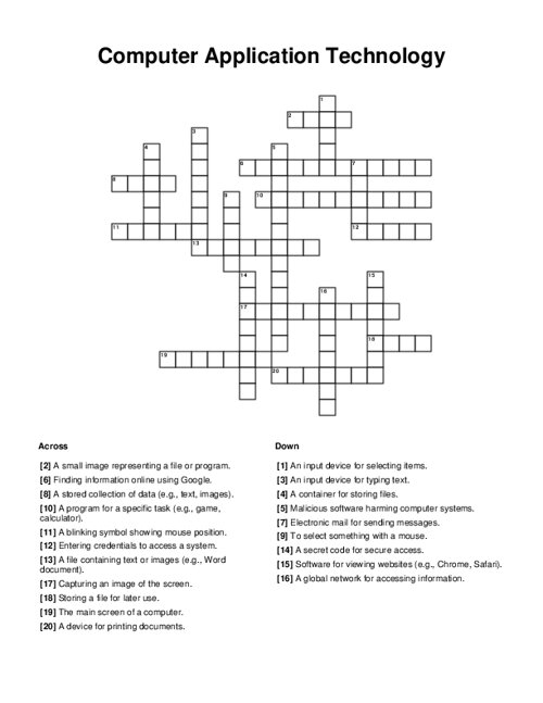 Computer Application Technology Crossword Puzzle Computer Application Technology Crossword Puzzle
