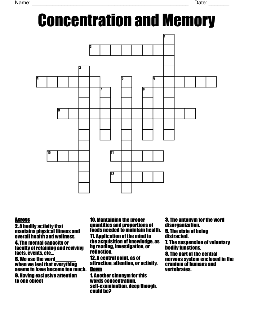 Concentration And Memory Crossword WordMint Concentration And Memory Crossword WordMint