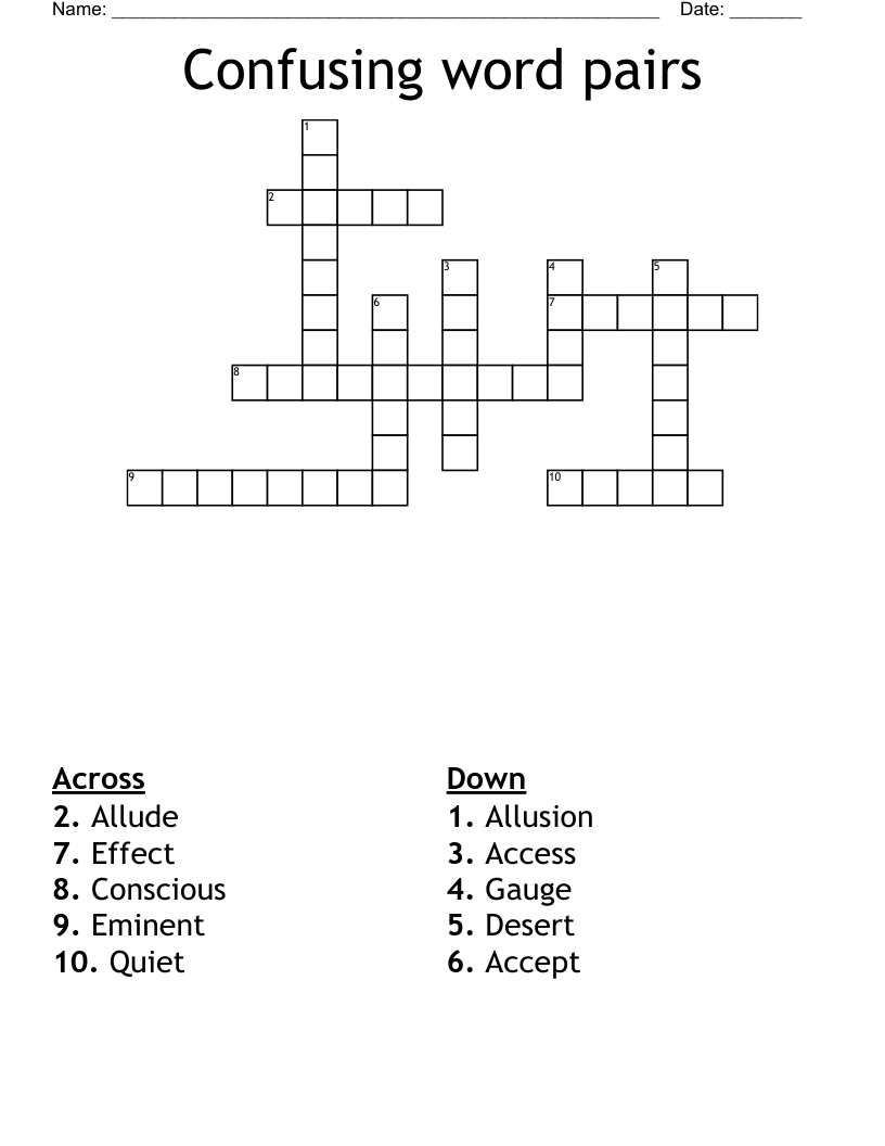 Confusing Pairs Crossword WordMint