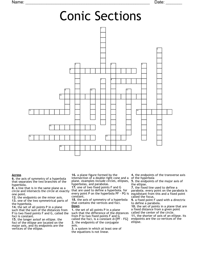 Conic Sections Crossword WordMint