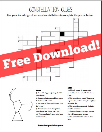 Constellation Clues Crossword Puzzle FreeSchool Publishing