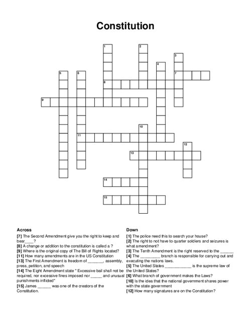 Constitution Crossword Puzzle Constitution Crossword Puzzle