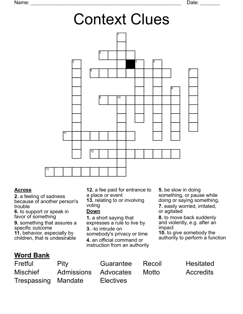 Context Clues Crossword WordMint Context Clues Crossword WordMint