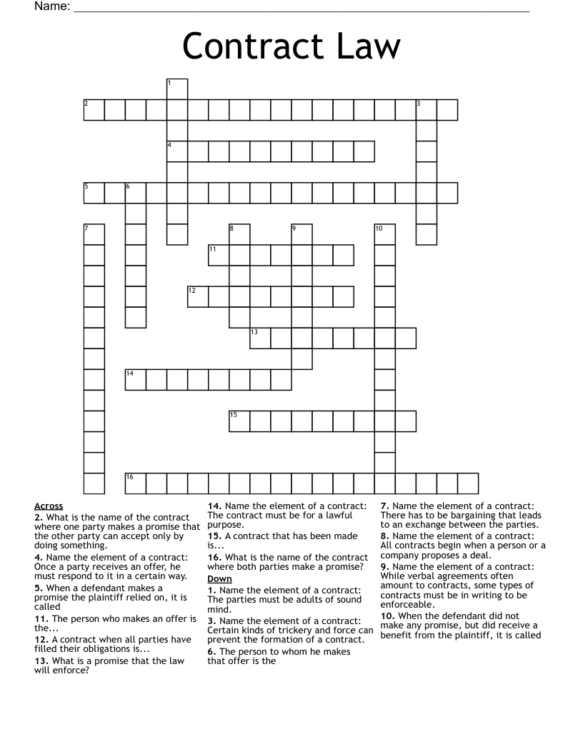 Contract Law Crossword WordMint