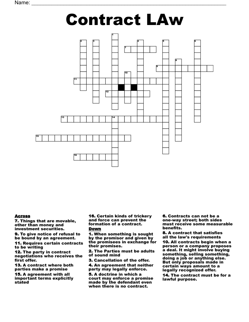 Contract LAw Crossword WordMint