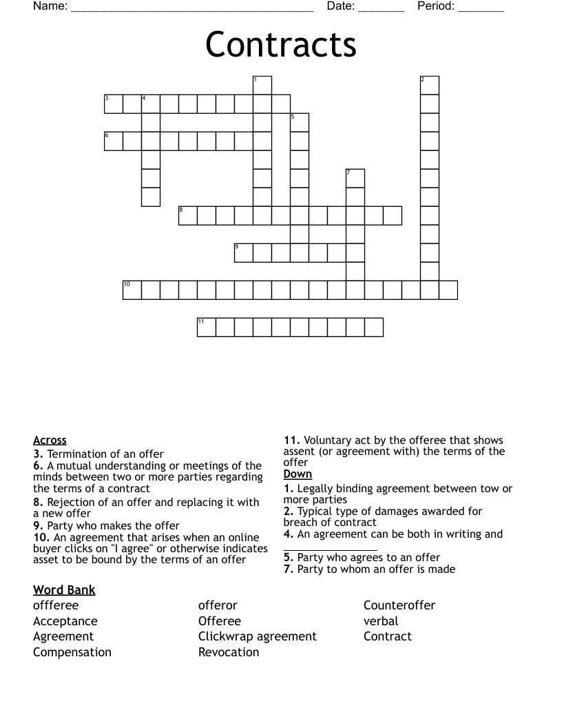 Contracts Crossword WordMint