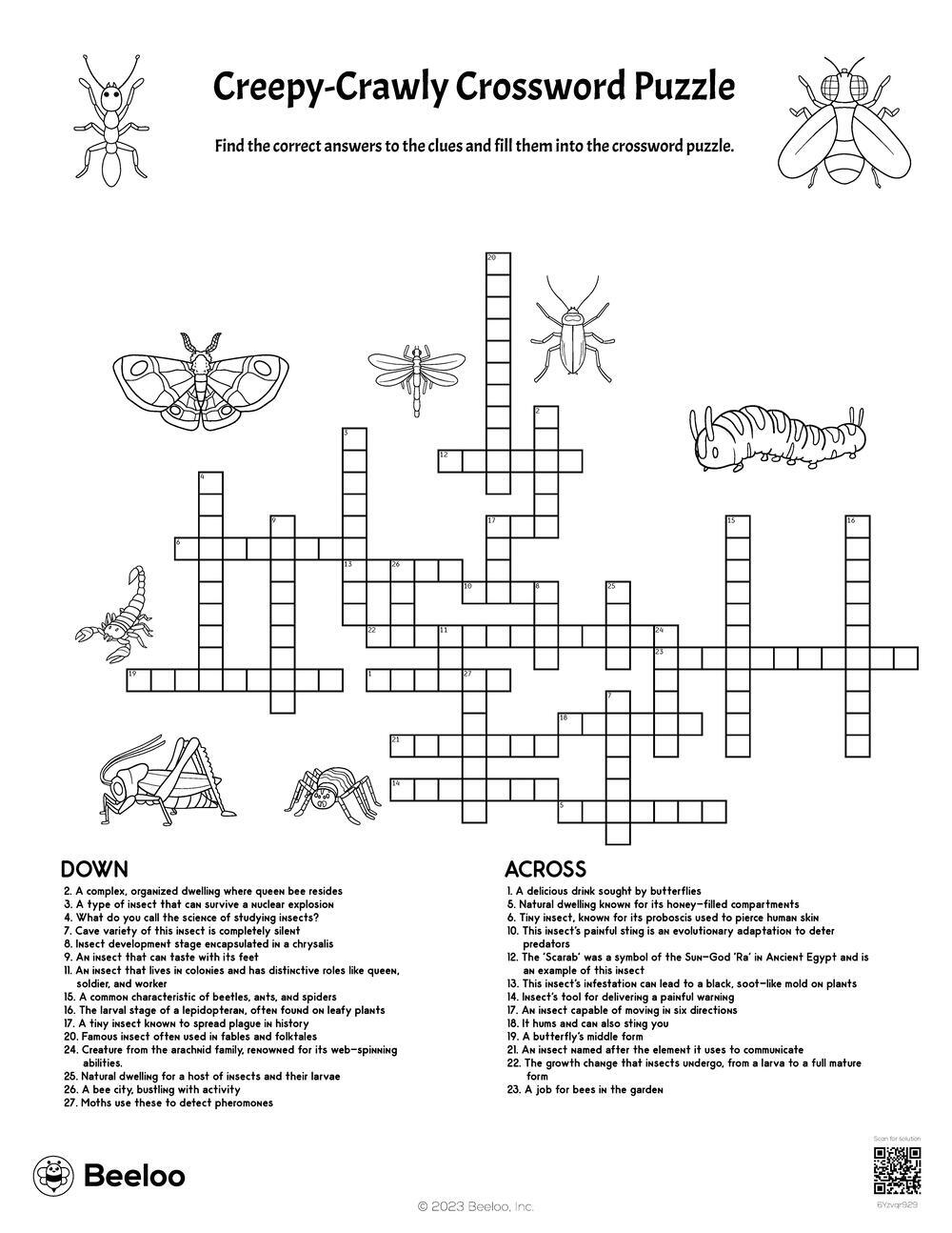 Creepy Crawly Crossword Puzzle Beeloo Printable Crafts And Activities For Kids Creepy Crawly Crossword Puzzle Beeloo Printable Crafts And Activities For Kids