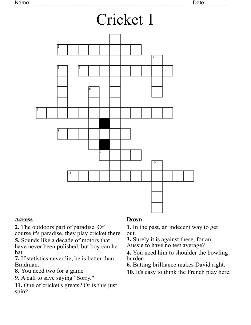 Cricket 1 Crossword WordMint