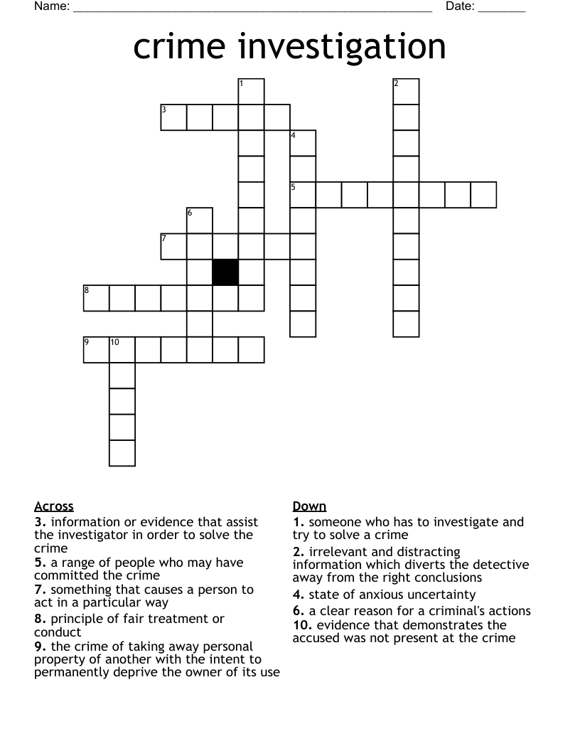 Crime Investigation Crossword WordMint