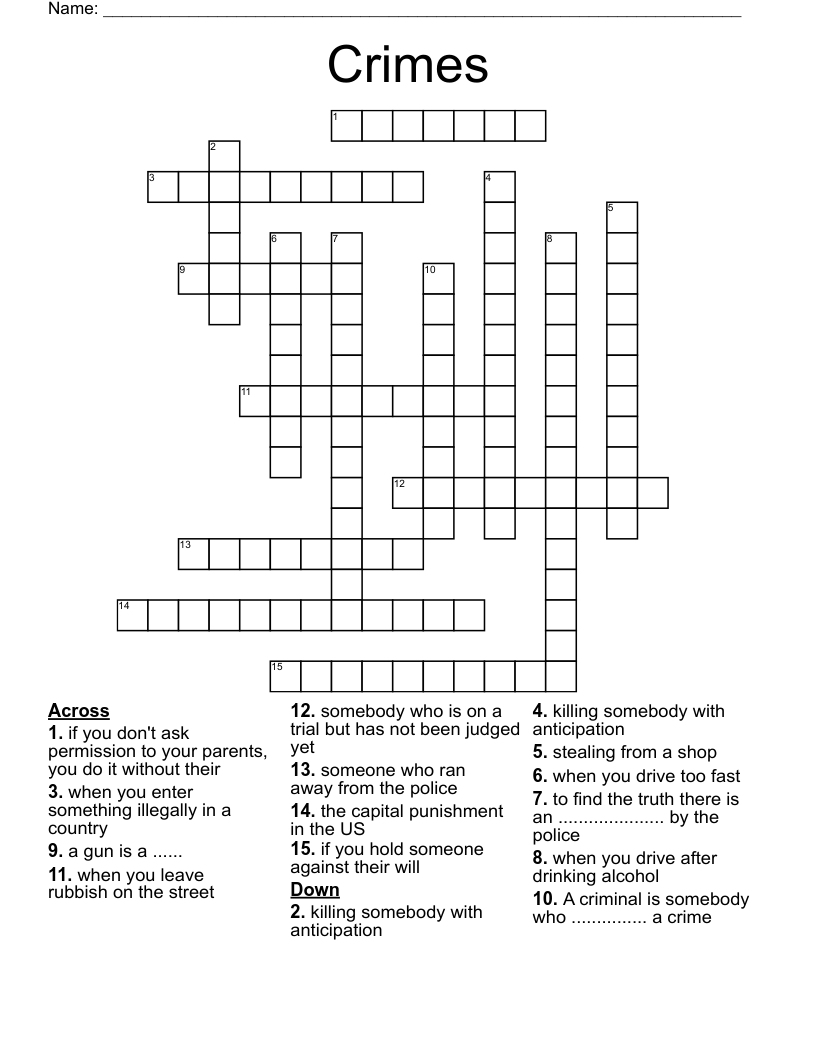 Crimes Crossword WordMint