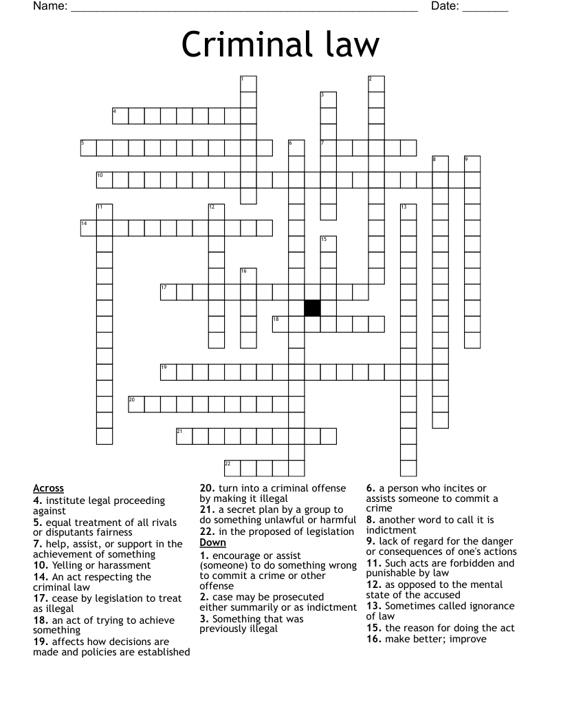 Criminal Law Crossword WordMint Criminal Law Crossword WordMint